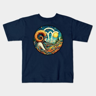 ZODIAC Aries - Astrological ARIRS - ARIRS - ZODIAC sign - Van Gogh style - 15 Kids T-Shirt